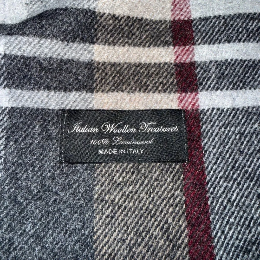 Italian Woollen Treasures Scarf Unisex OS Gray Excellent Plaid Lambswool Italy
